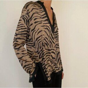 Chico’s Silk Animal Print Vintage Felina Tunic Blouse Top Size 3